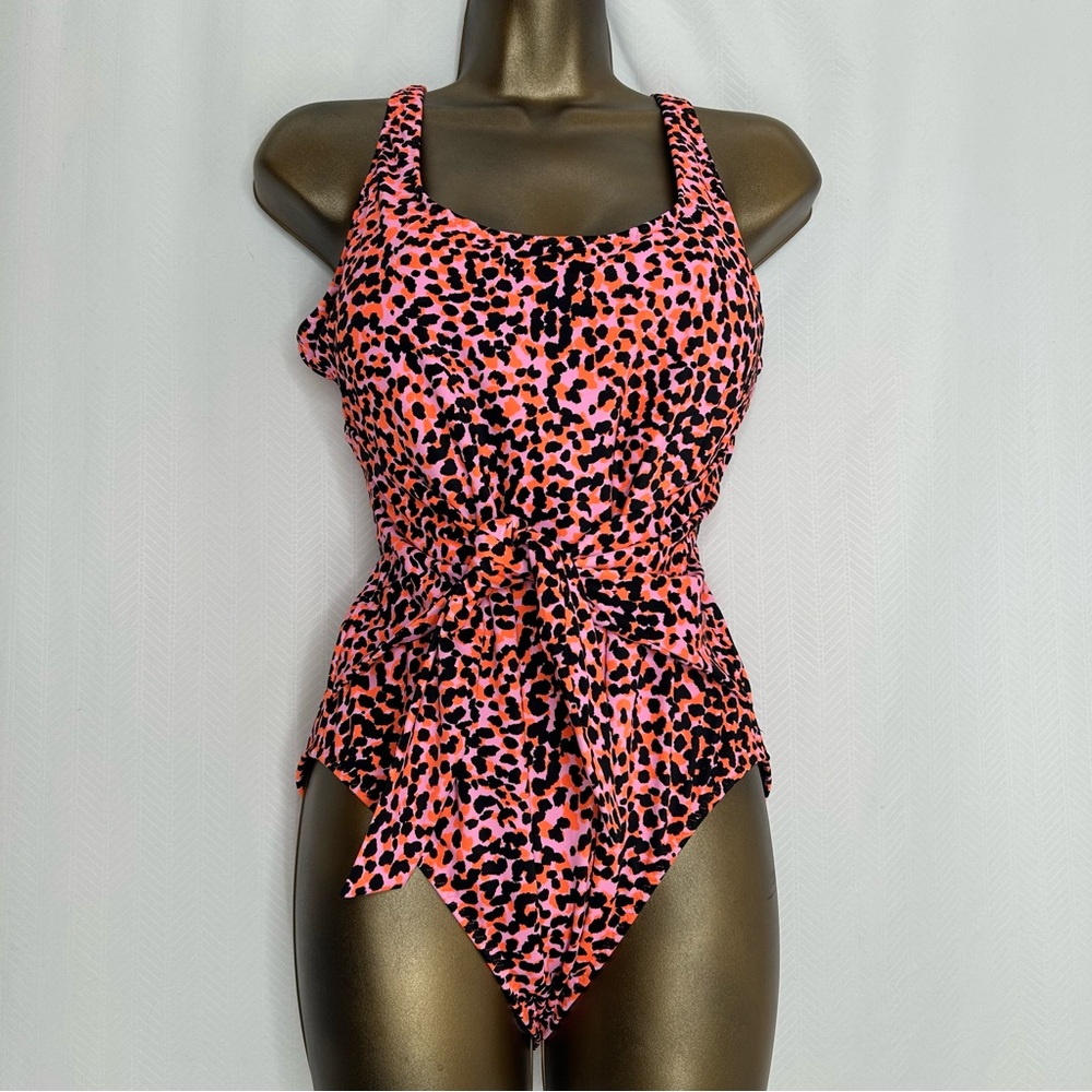Fabletics animal print one piece swimsuit large Flash orange Safari print